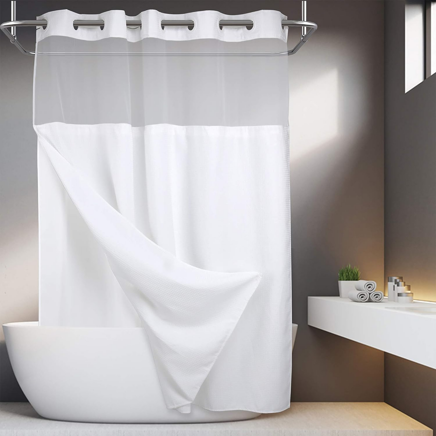 Waterproof perforated shower curtain